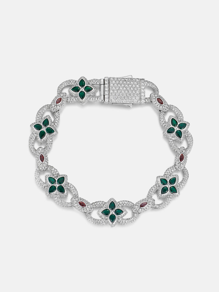 Two Tone Mixed-Cut Gem & Moissanite Clover Link Bracelet