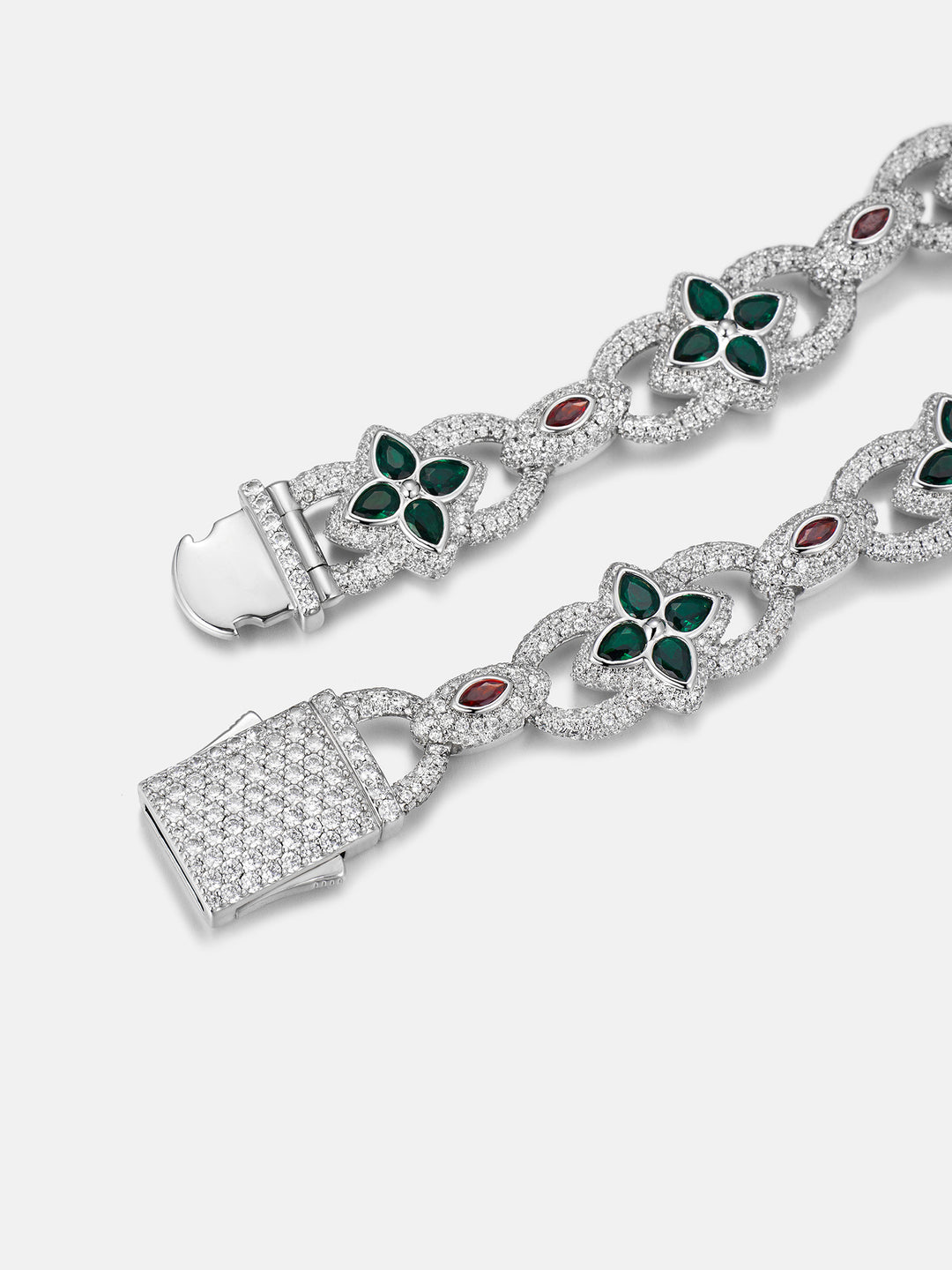 Two Tone Mixed-Cut Gem & Moissanite Clover Link Bracelet