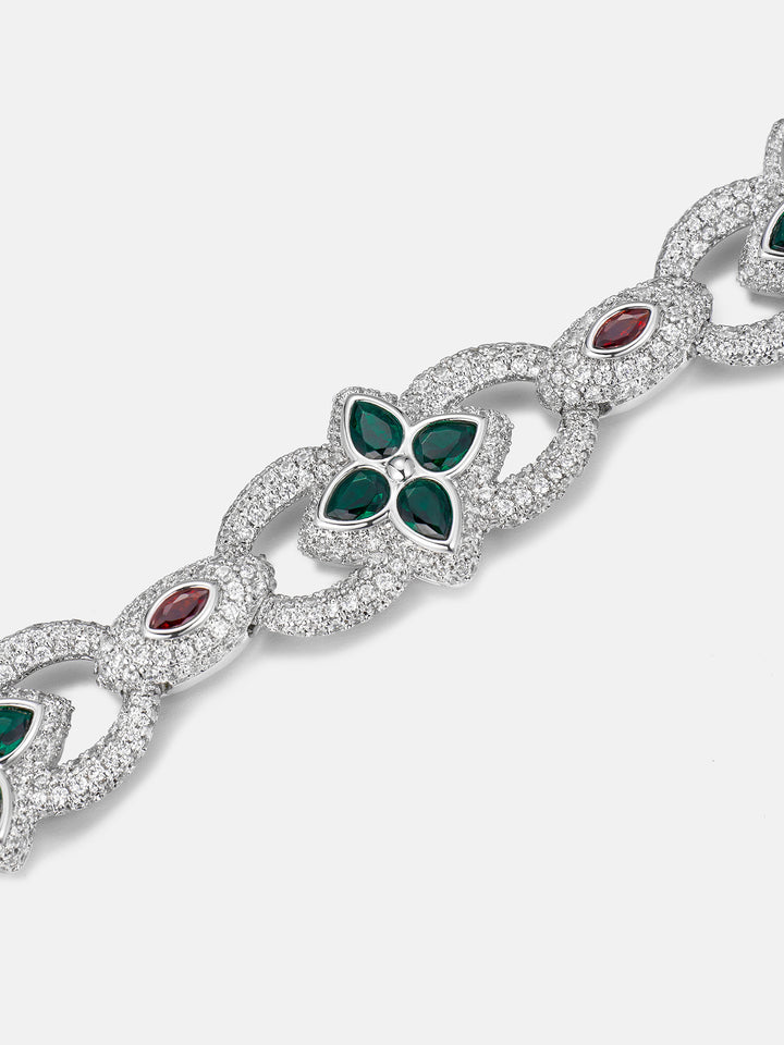 Two Tone Mixed-Cut Gem & Moissanite Clover Link Bracelet