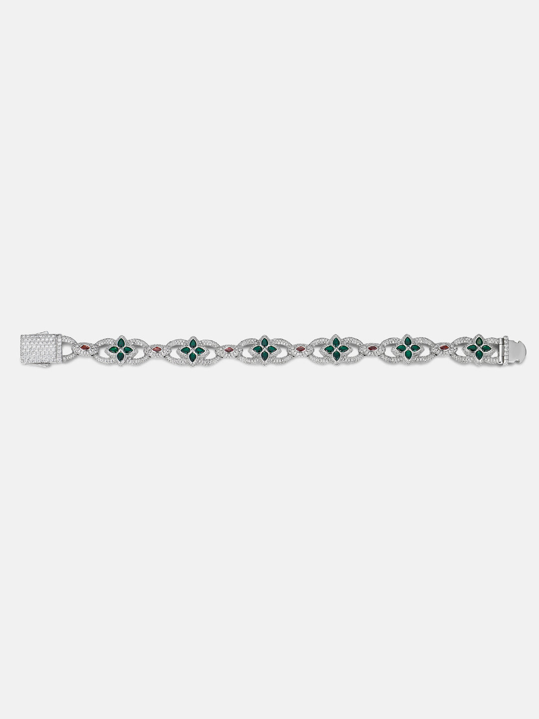 Two Tone Mixed-Cut Gem & Moissanite Clover Link Bracelet