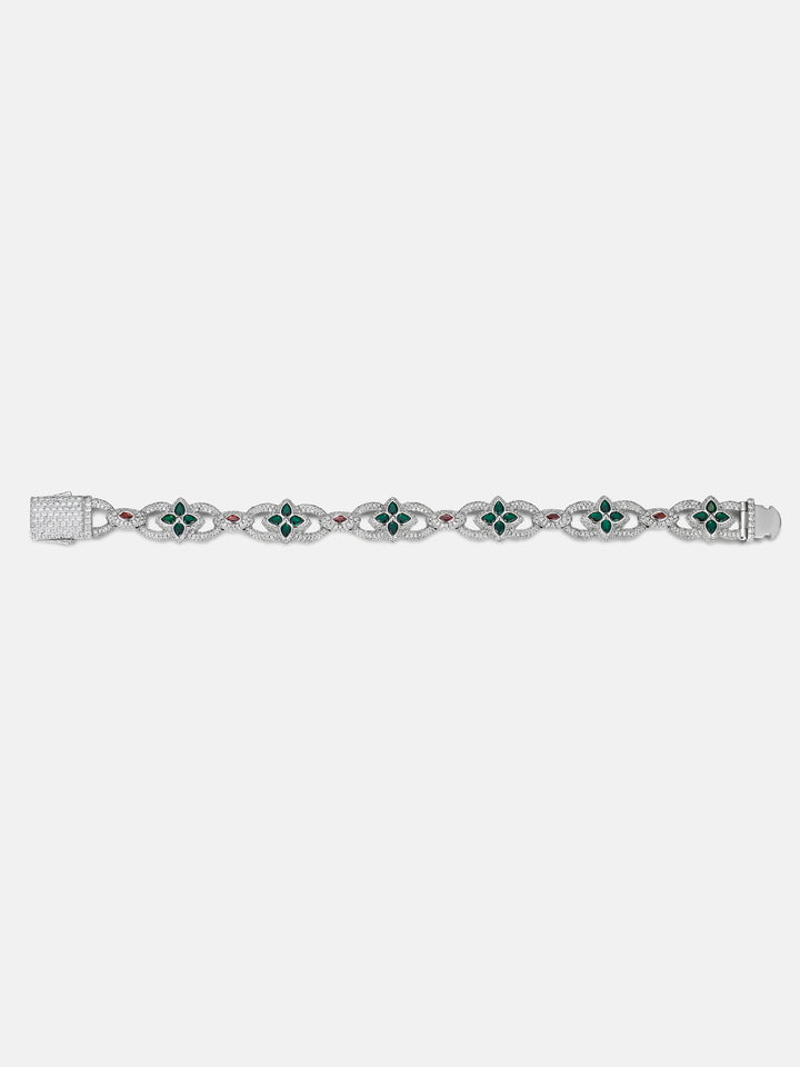 Two Tone Mixed-Cut Gem & Moissanite Clover Link Bracelet