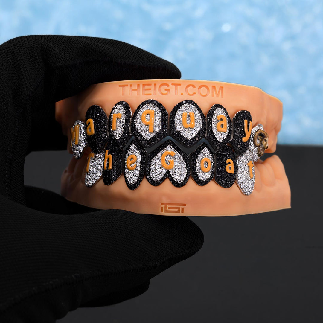 Decorative grill with personalized text held