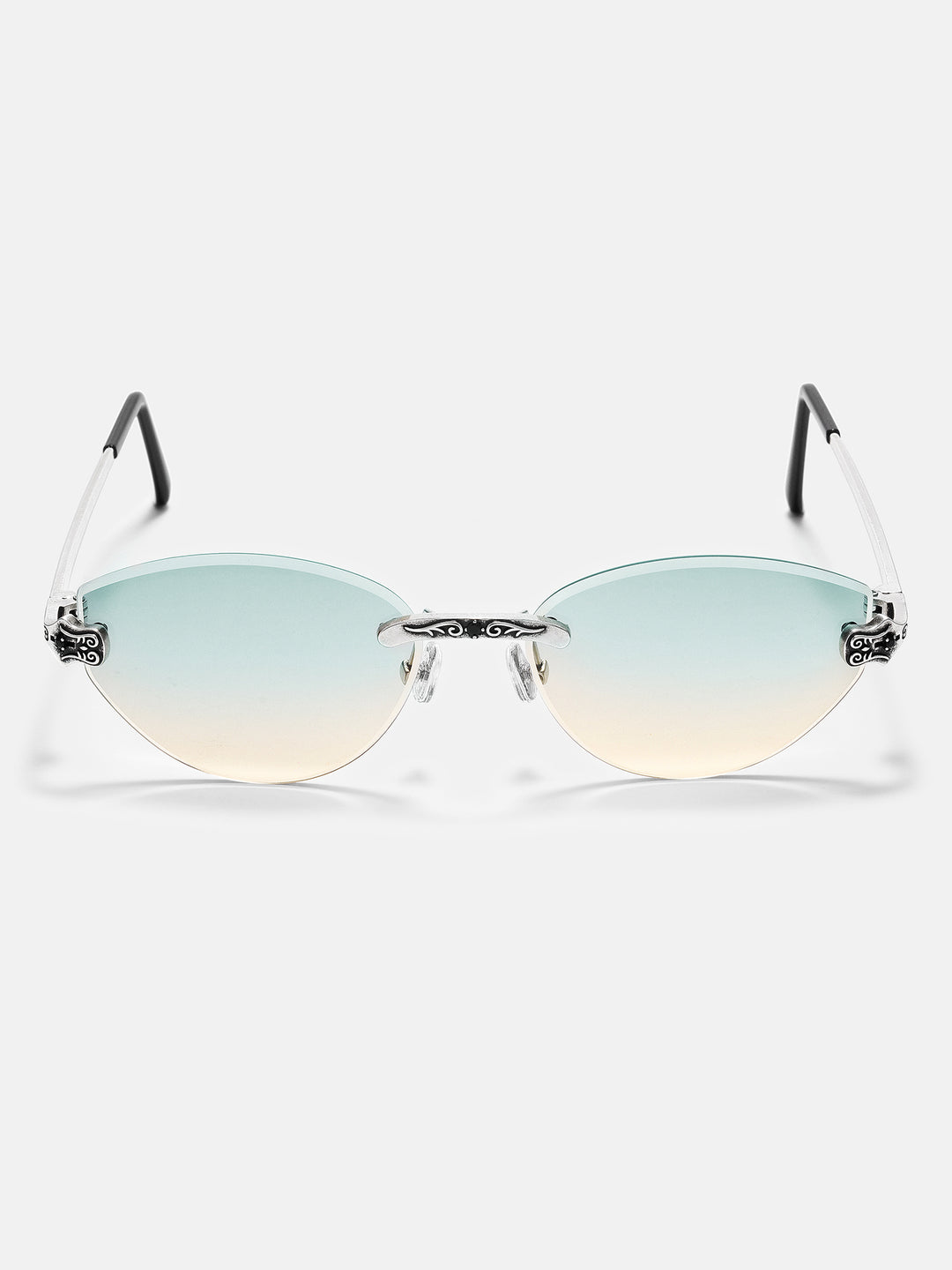 Vintage Engraved Scroll Rimless Sunglasses