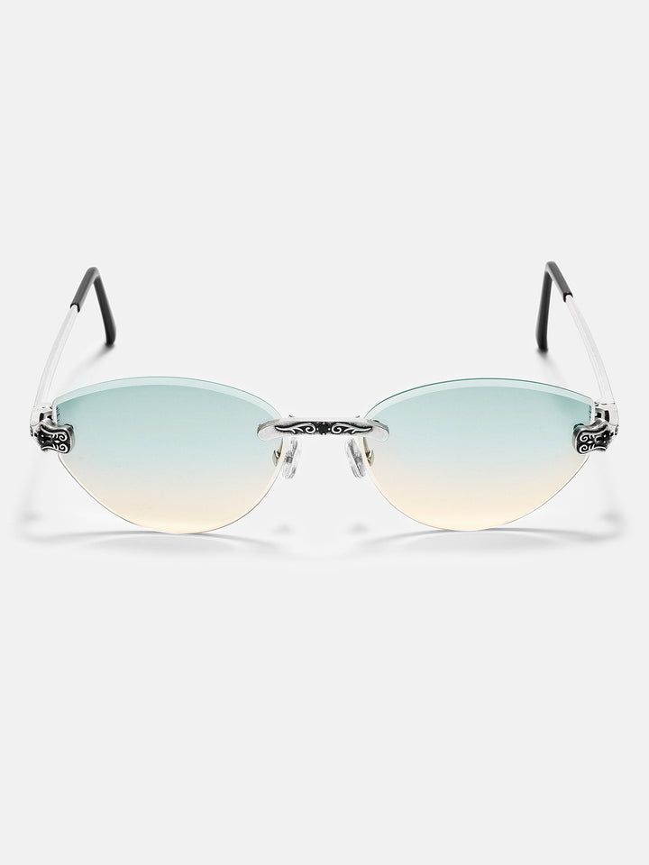 Vintage Engraved Scroll Rimless Sunglasses