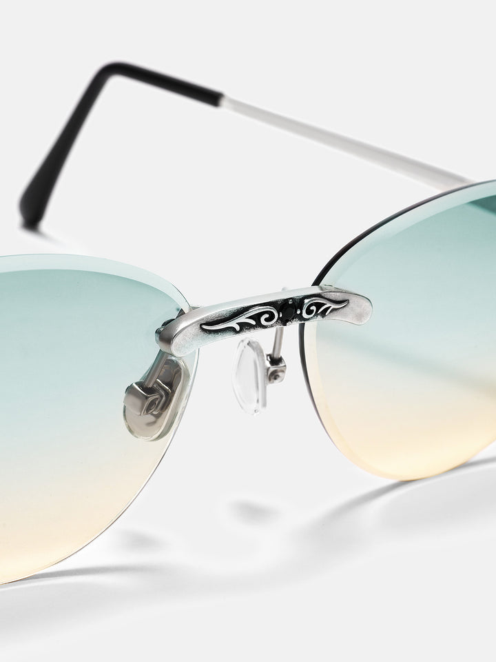 Vintage Engraved Scroll Rimless Sunglasses