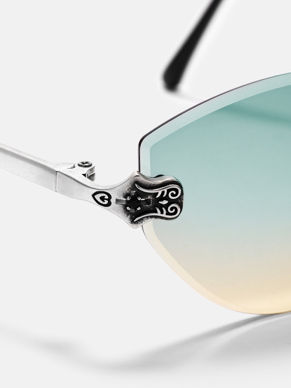 Vintage Engraved Scroll Rimless Sunglasses