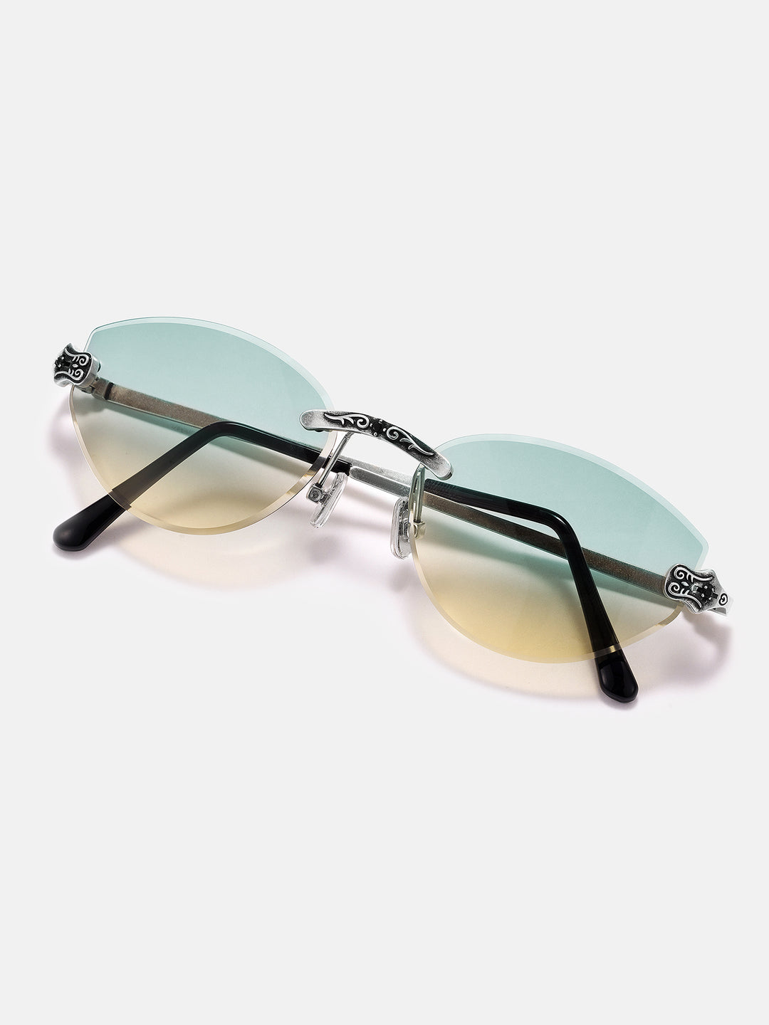 Vintage Engraved Scroll Rimless Sunglasses