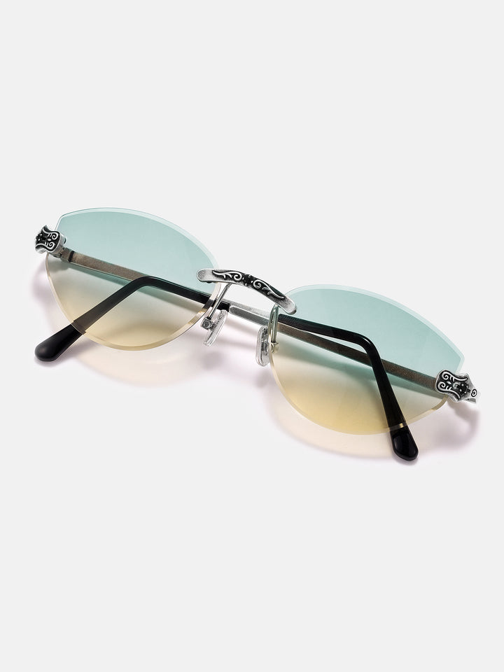 Vintage Engraved Scroll Rimless Sunglasses