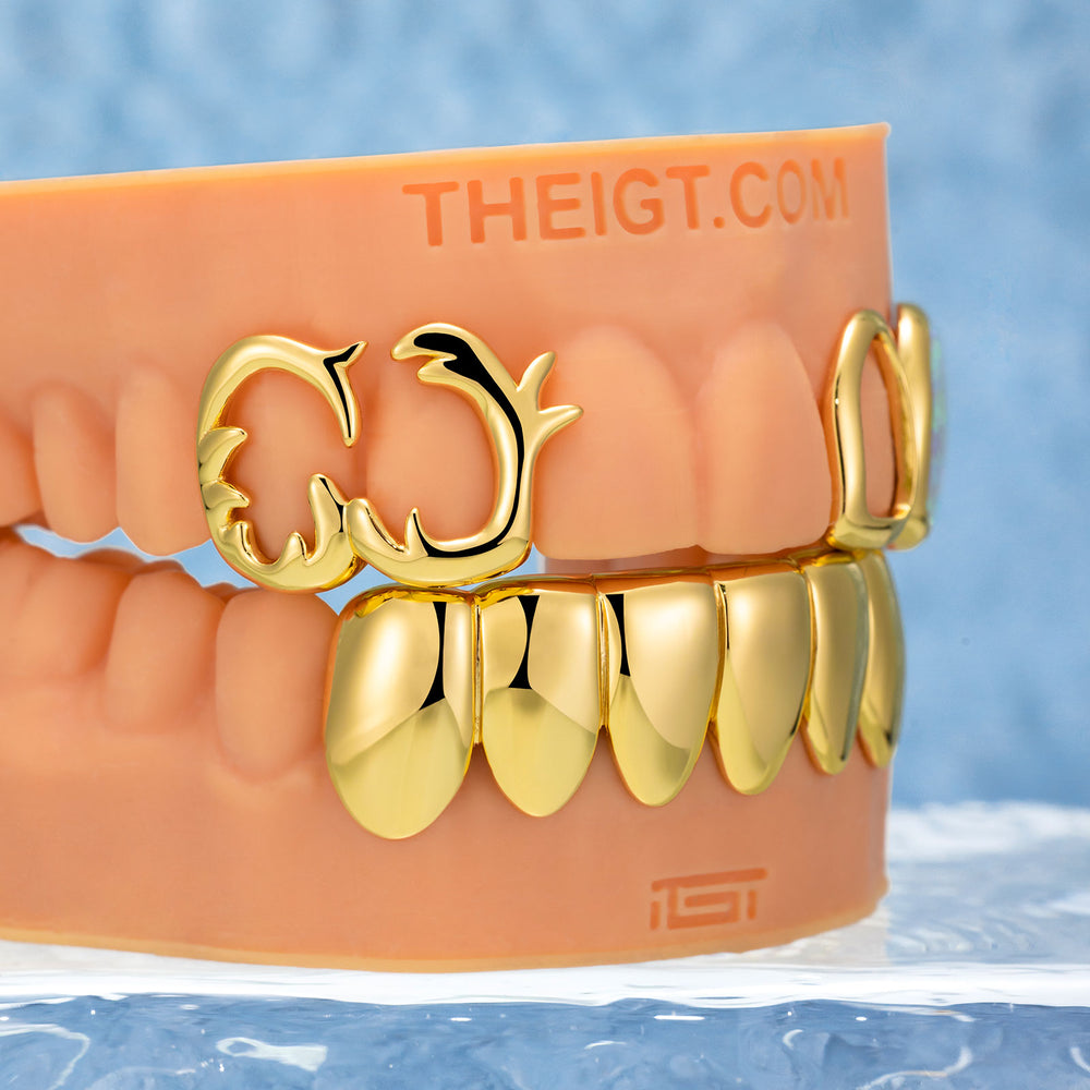 Yellow Gold Plated Wave Opal Style Grillz 