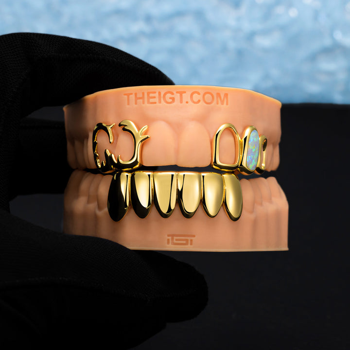 Yellow Gold Plated Wave Opal Style Grillz 