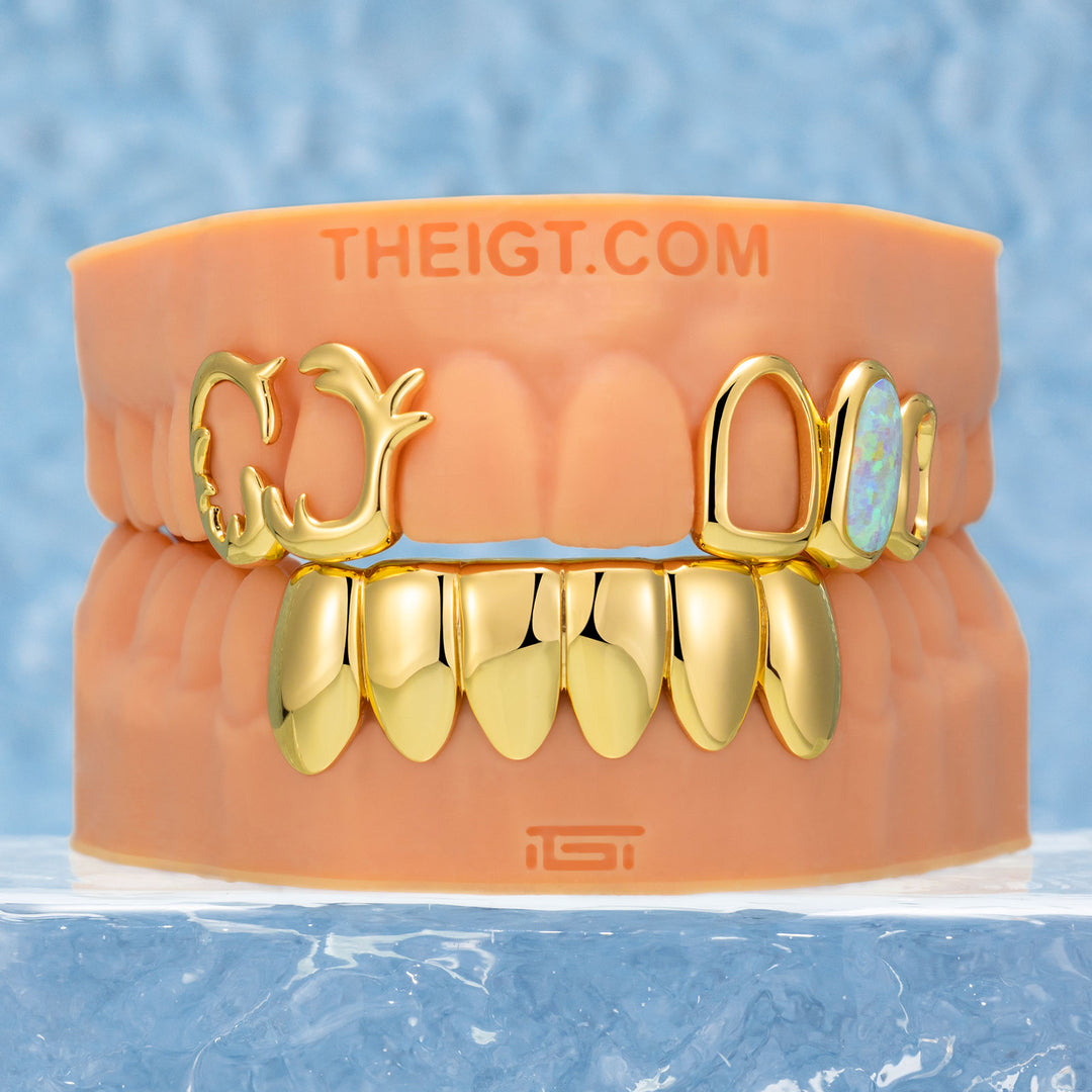 Yellow Gold Plated Wave Opal Style Grillz 