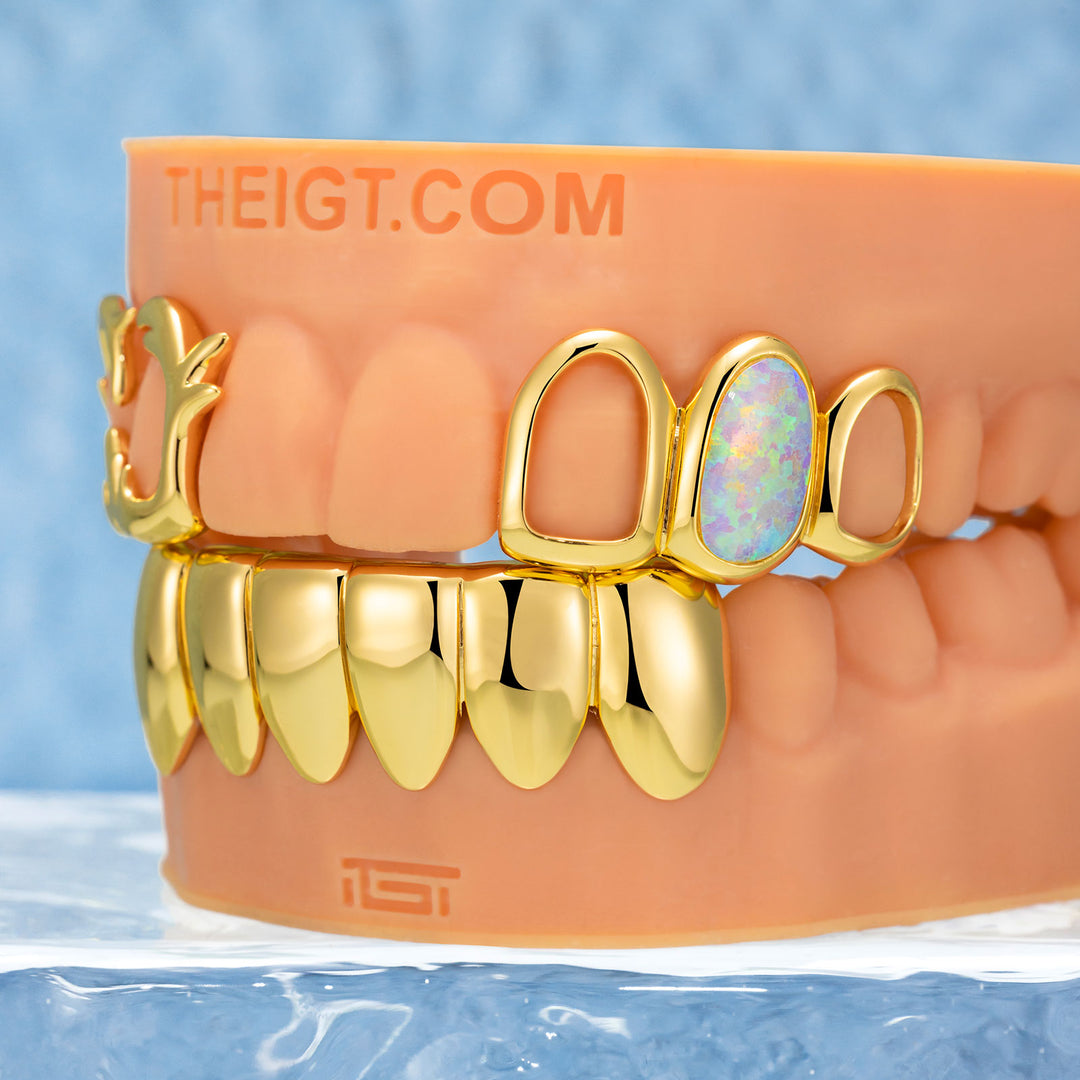 Yellow Gold Plated Wave Opal Style Grillz 