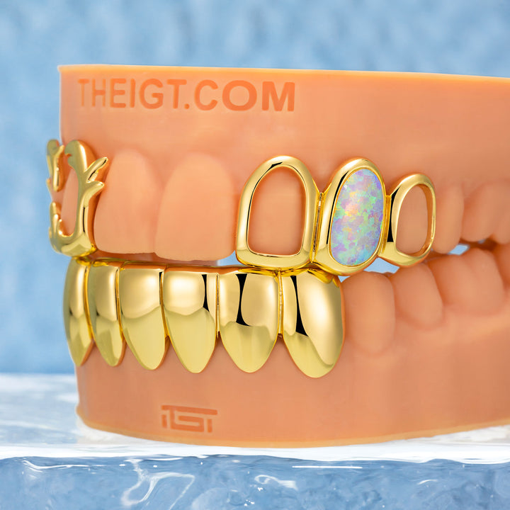Yellow Gold Plated Wave Opal Style Grillz 