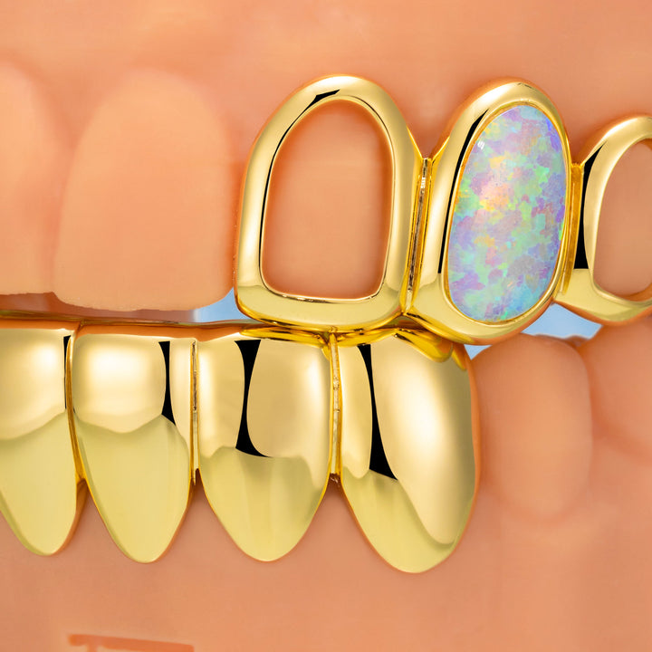 Yellow Gold Plated Wave Opal Style Grillz 