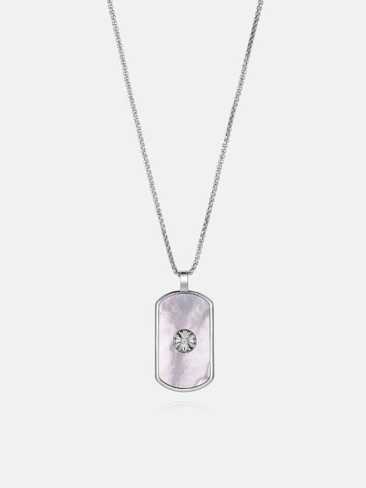 White Fritillaria & Moissanite Cross Dog Tag Pendant
