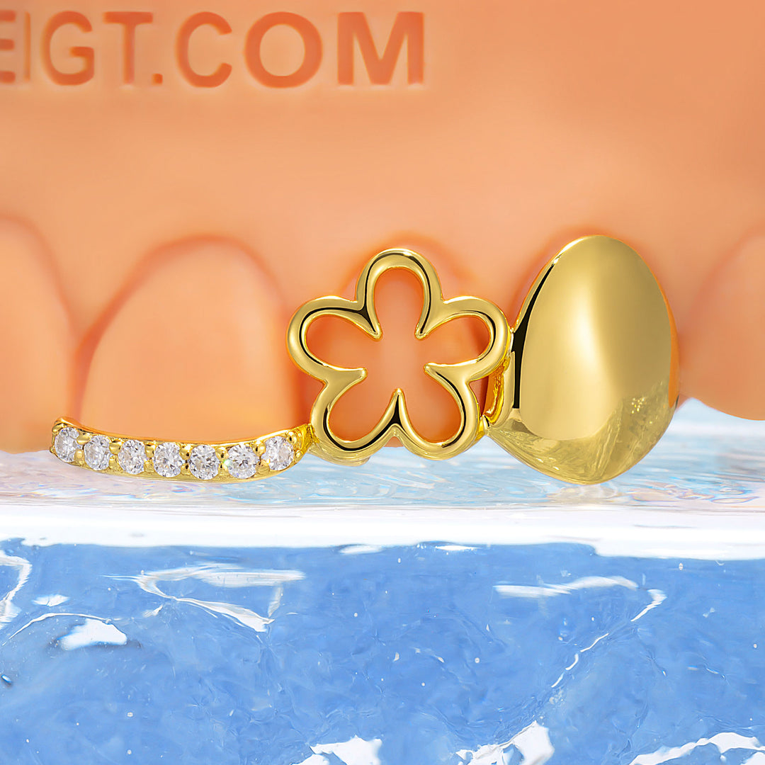 White Gold Floral Grillz