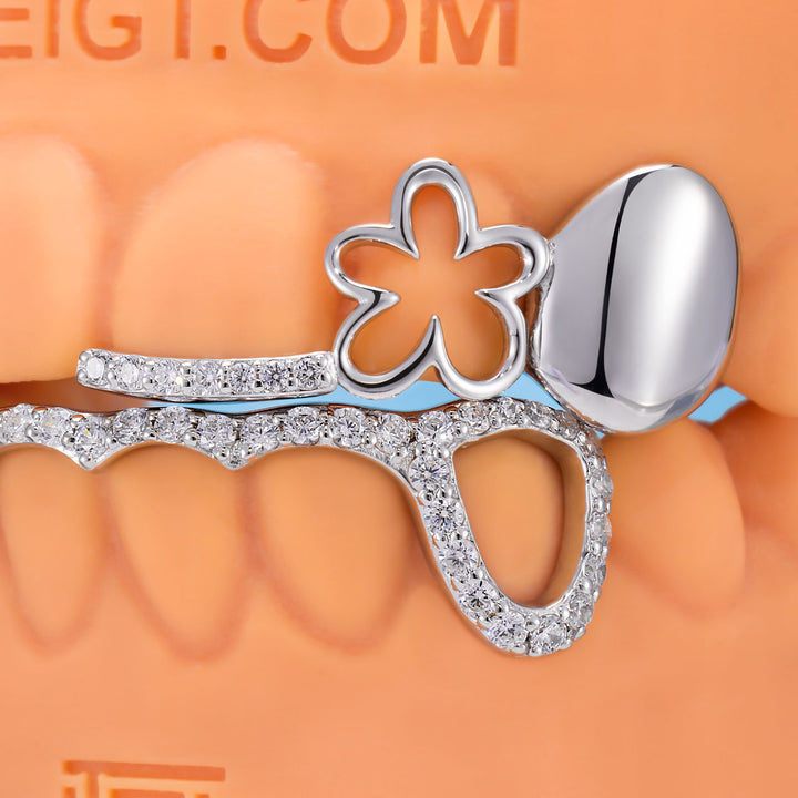 White Gold Floral Grillz