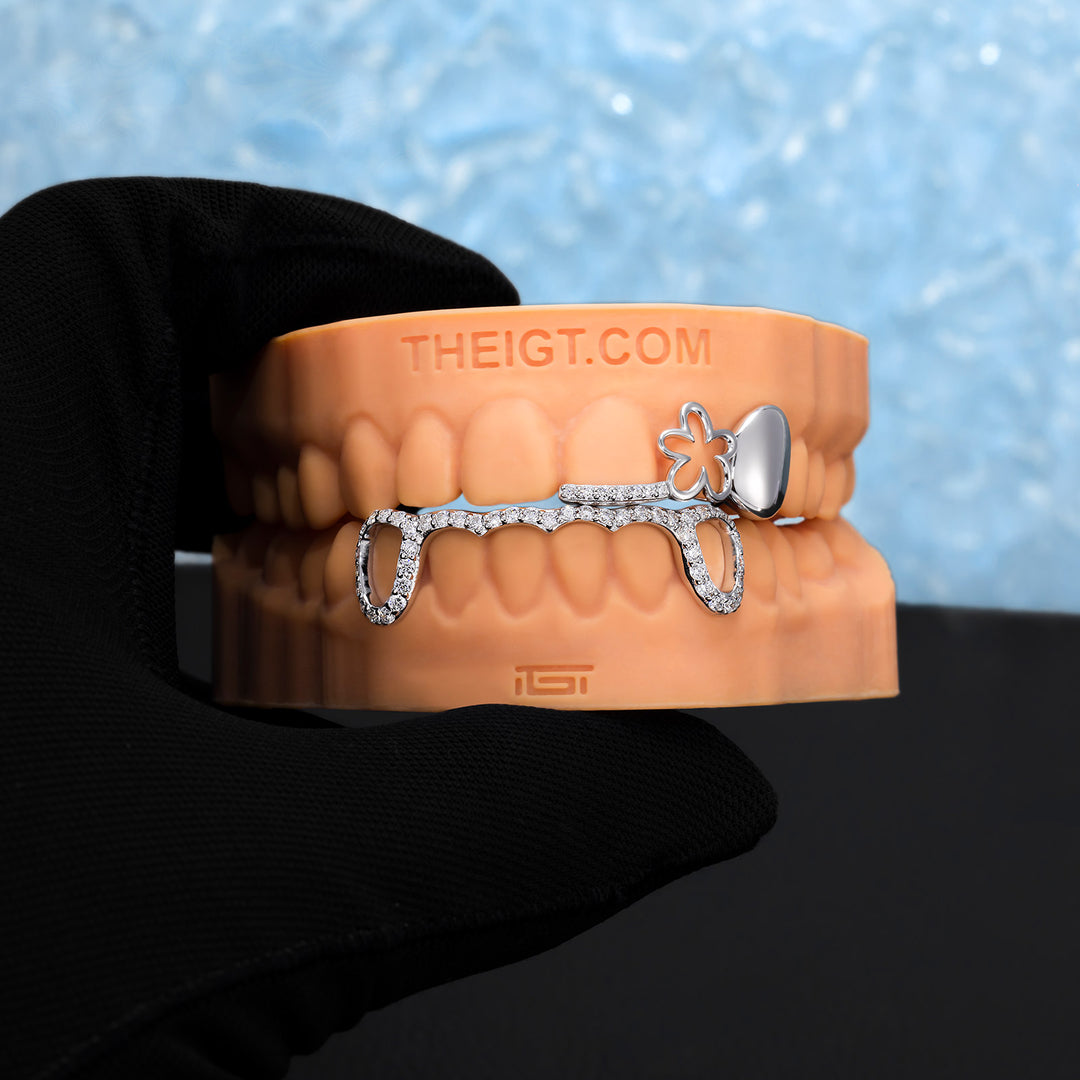 White Gold Floral Grillz