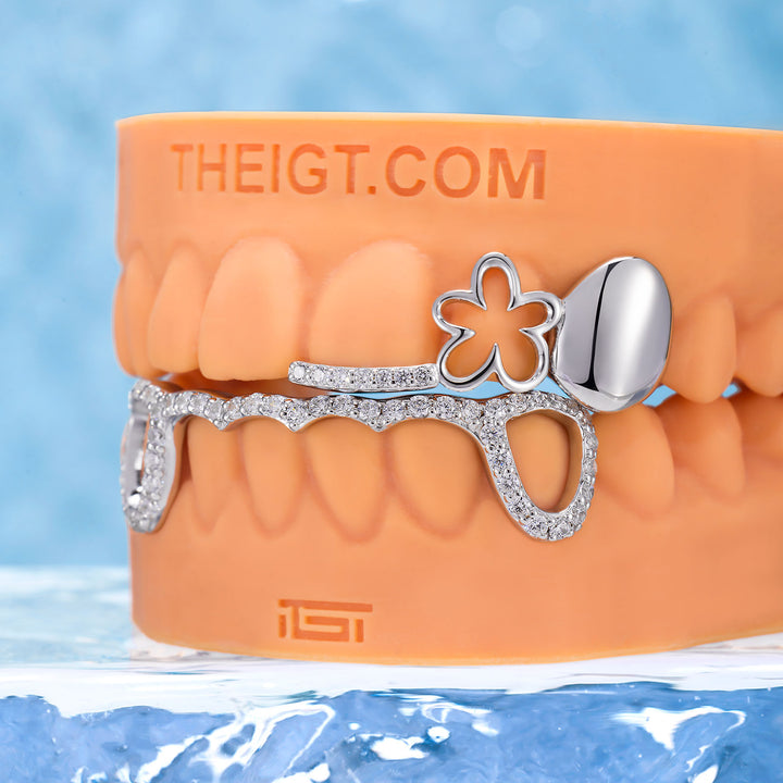 White Gold Floral Grillz