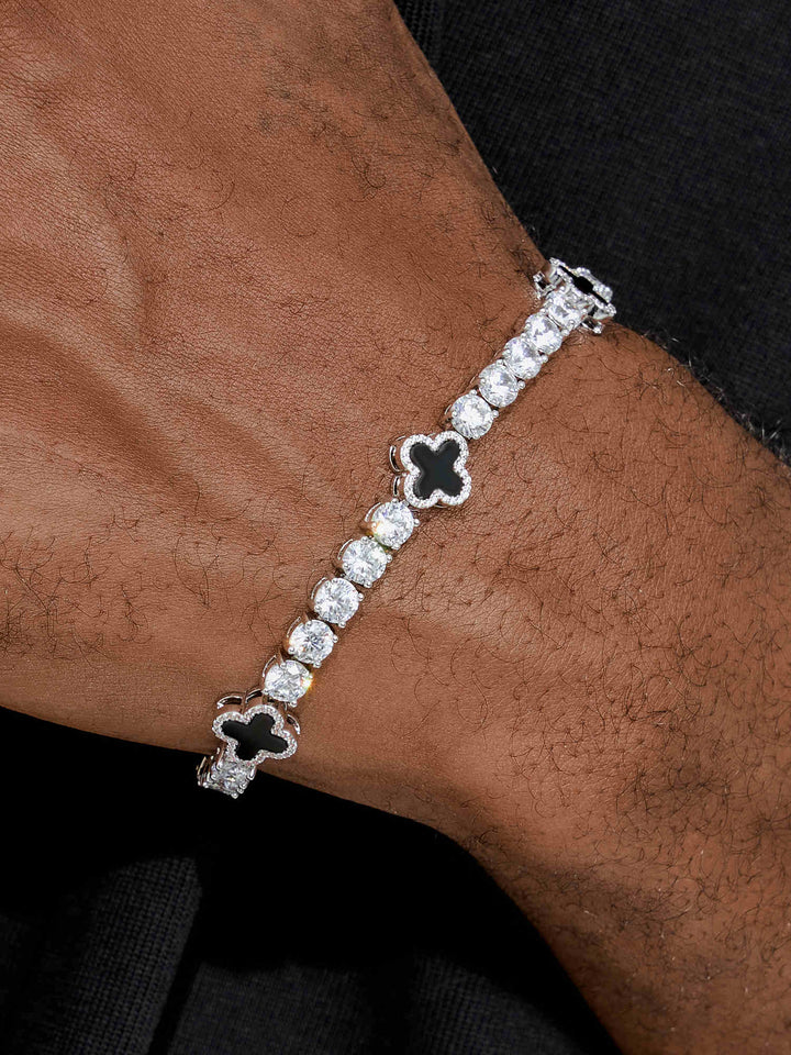 White Moissanite Agate Four Leaf Clover Tennis Bracelet