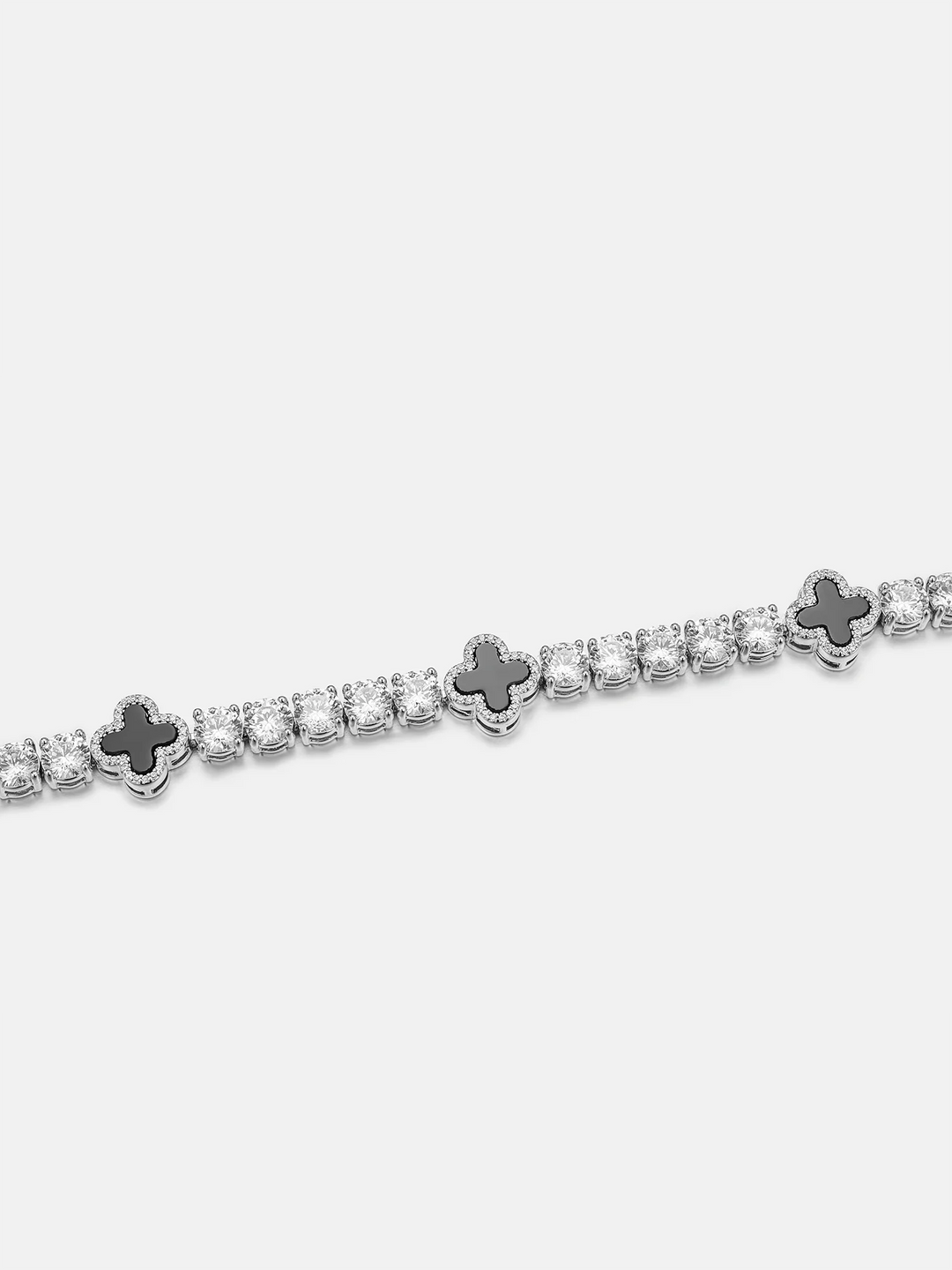 White Moissanite Agate Four Leaf Clover Tennis Bracelet