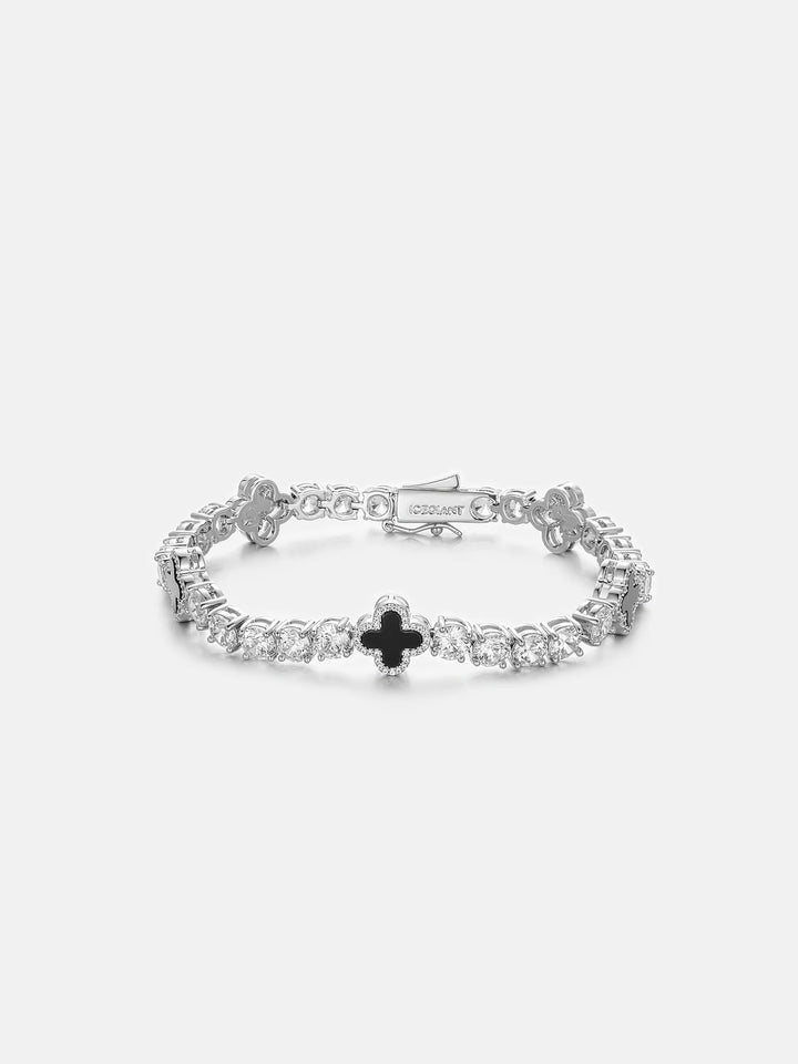 White Moissanite Agate Four Leaf Clover Tennis Bracelet