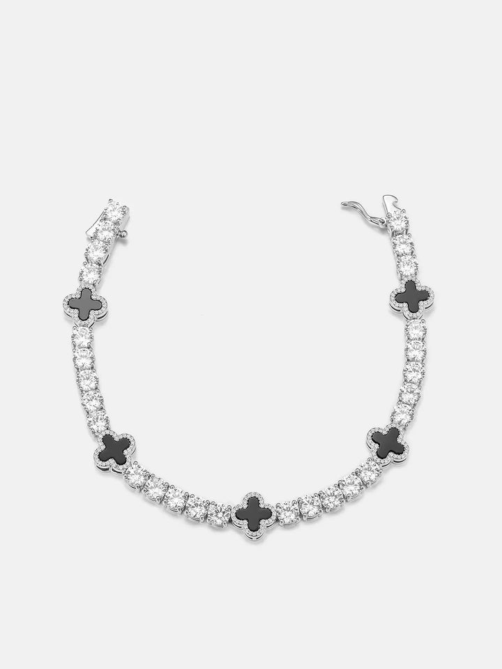 White Moissanite Agate Four Leaf Clover Tennis Bracelet