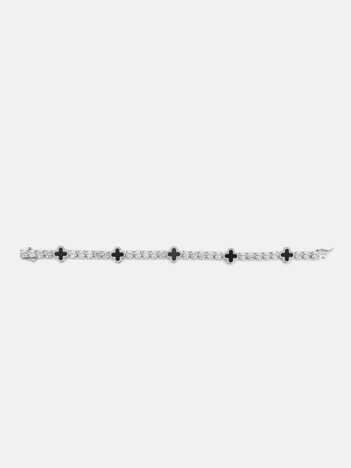 White Moissanite Agate Four Leaf Clover Tennis Bracelet