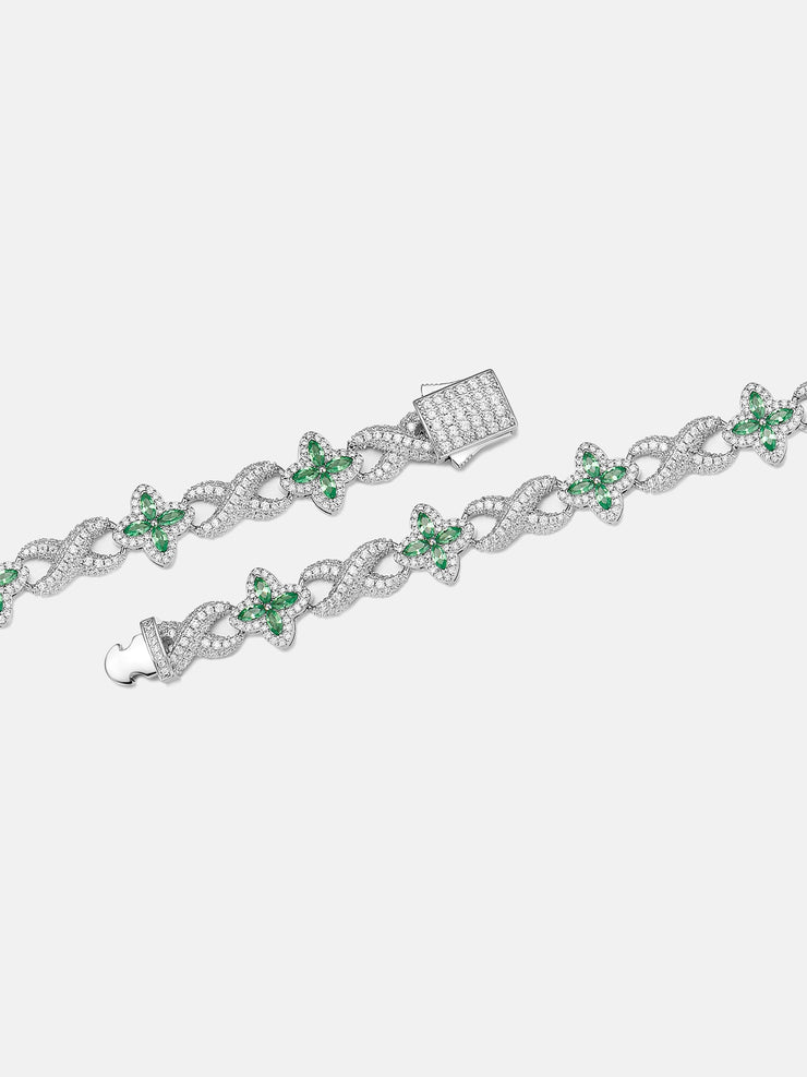 White Moissanite Green Marquise Gem Clover Infinity Bracelet