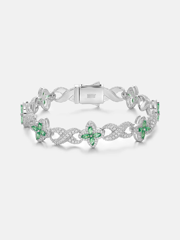 White Moissanite Green Marquise Gem Clover Infinity Bracelet