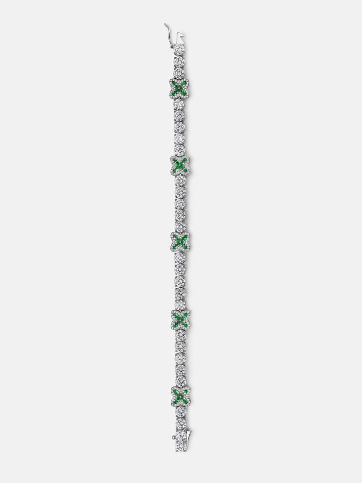 White Moissanite Green Marquise Gem Clover Tennis Bracelet