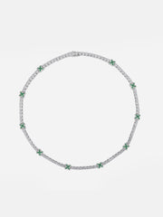 White Moissanite Green Marquise Gem Clover Tennis Chain