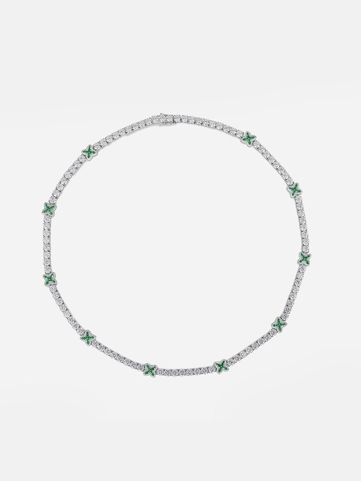 White Moissanite Green Marquise Gem Clover Tennis Chain