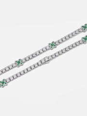 White Moissanite Green Marquise Gem Clover Tennis Chain