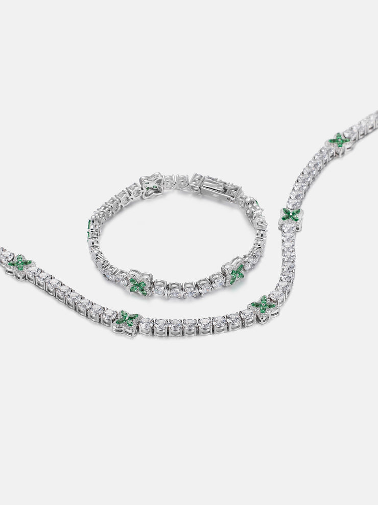 White Moissanite Green Marquise Gem Clover Tennis Chain