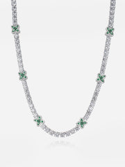 White Moissanite Green Marquise Gem Clover Tennis Chain