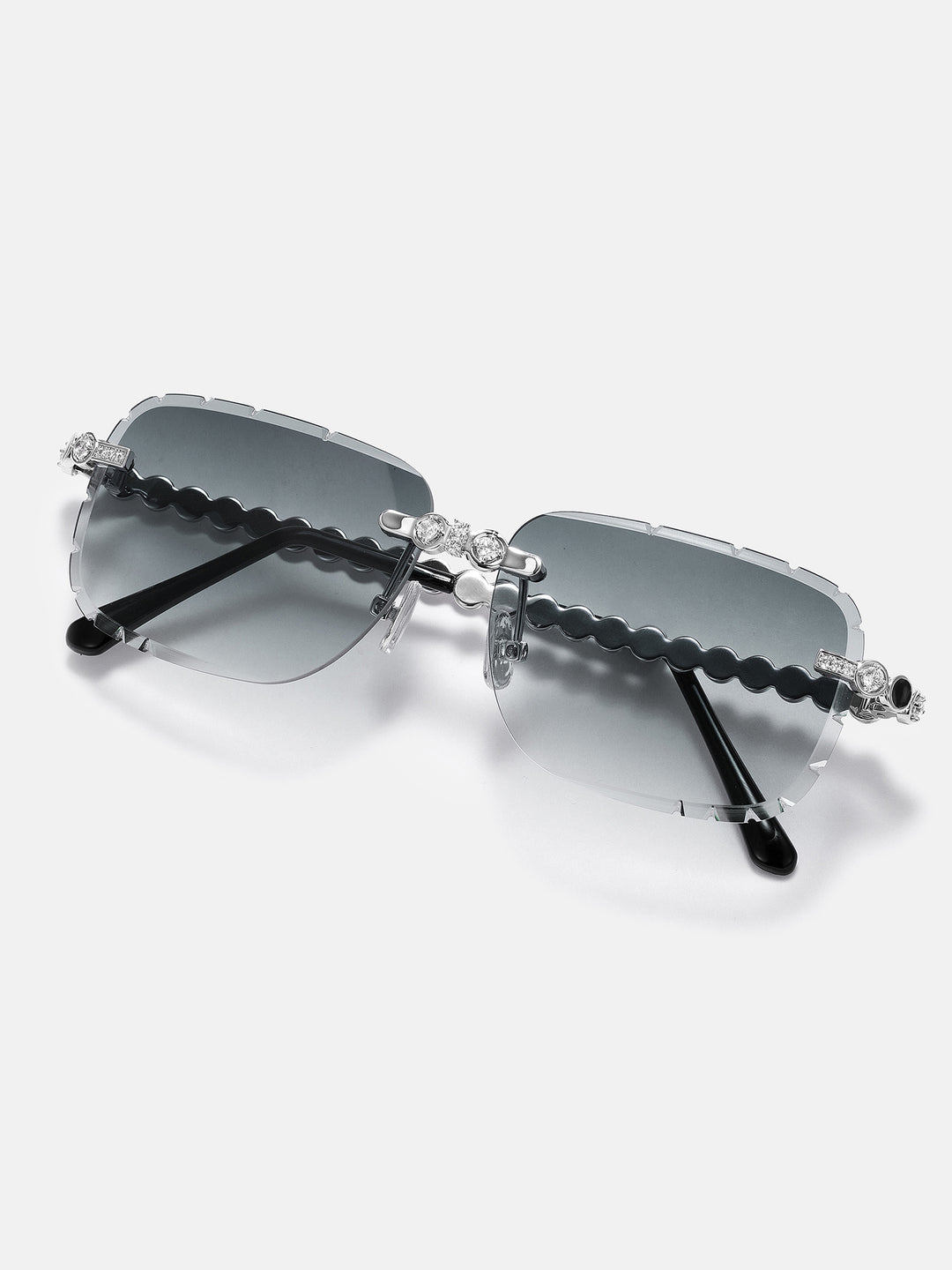 White Moissanite & Black Enamel Bezel Sunglasses