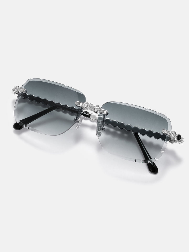 White Moissanite & Black Enamel Bezel Sunglasses