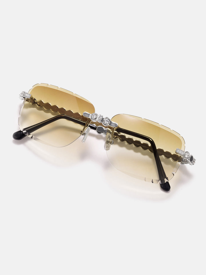 White Moissanite & Black Enamel Bezel Sunglasses