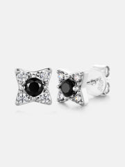 White & Black Moissanite Four Pointed Star Stud Earrings