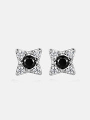 White & Black Moissanite Four Pointed Star Stud Earrings