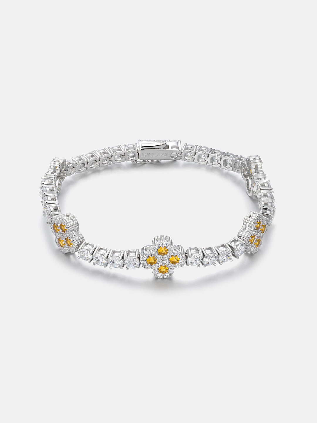 White Moissanite Yellow Gem Clover Tennis Bracelet