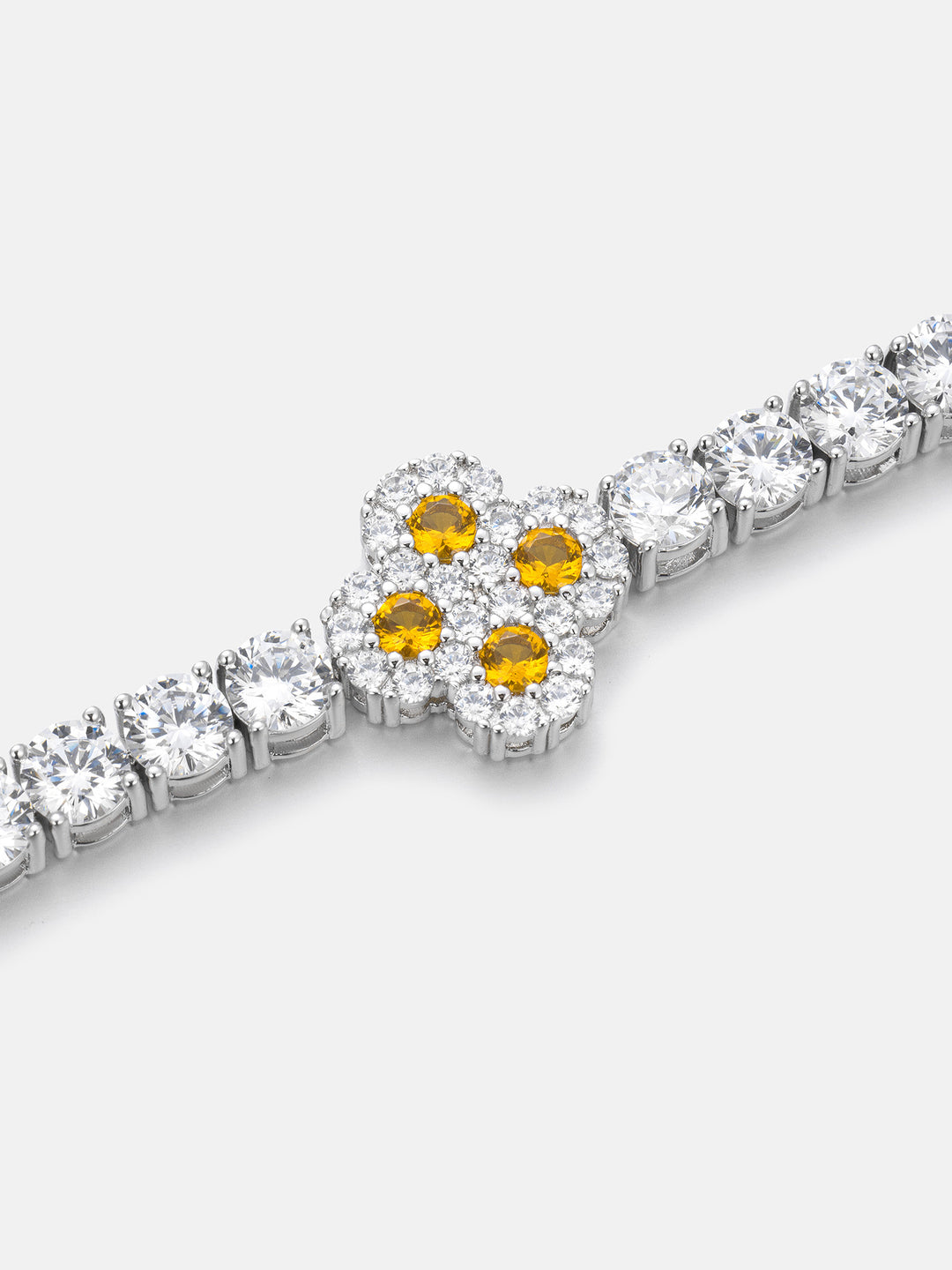 White Moissanite Yellow Gem Clover Tennis Bracelet