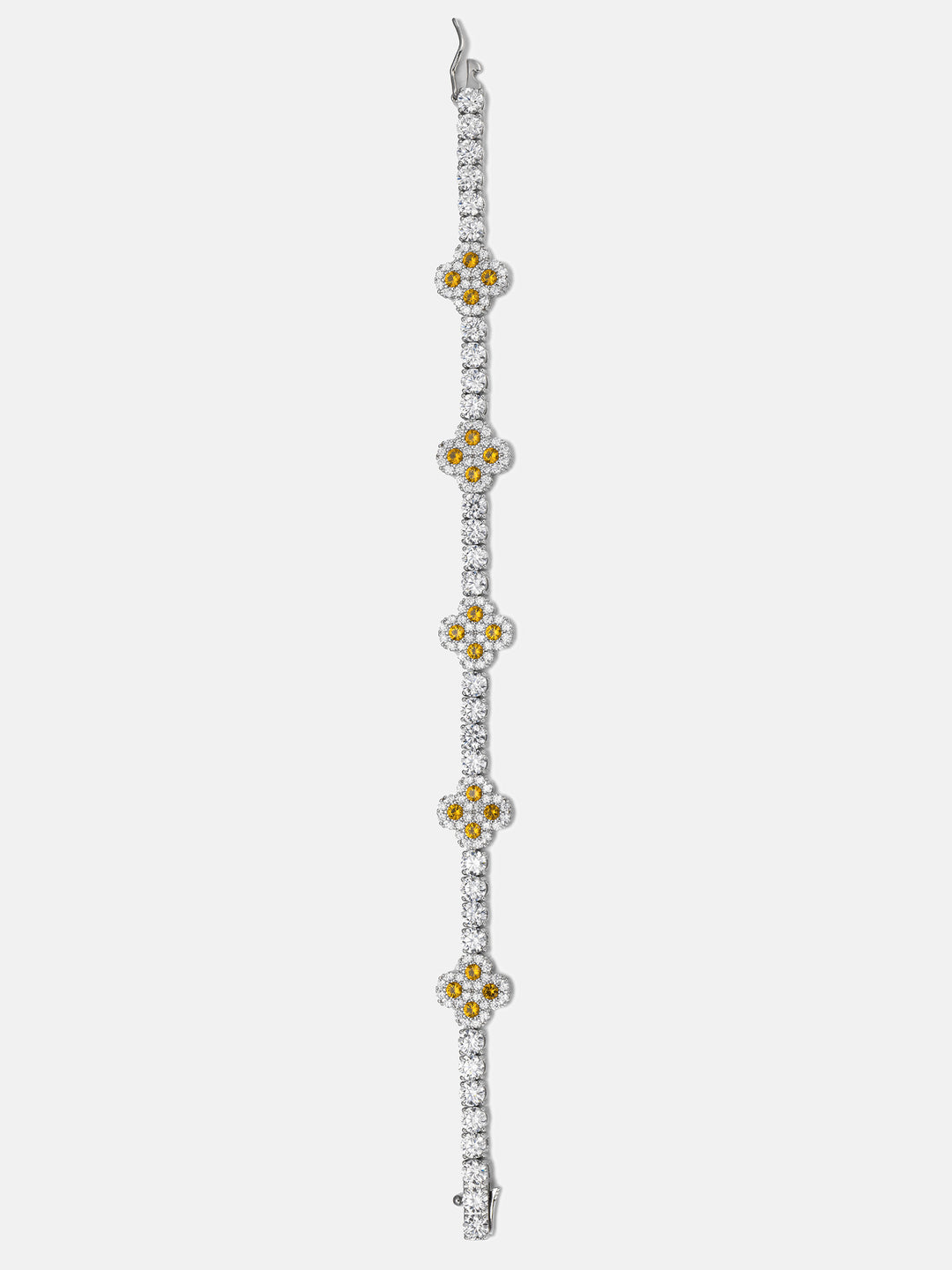 White Moissanite Yellow Gem Clover Tennis Bracelet
