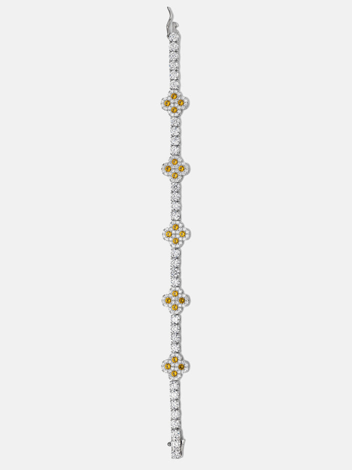 White Moissanite Yellow Gem Clover Tennis Bracelet