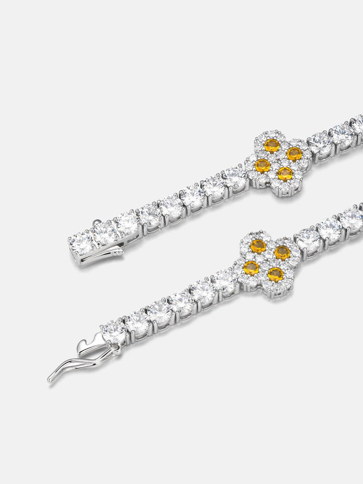 White Moissanite Yellow Gem Clover Tennis Bracelet