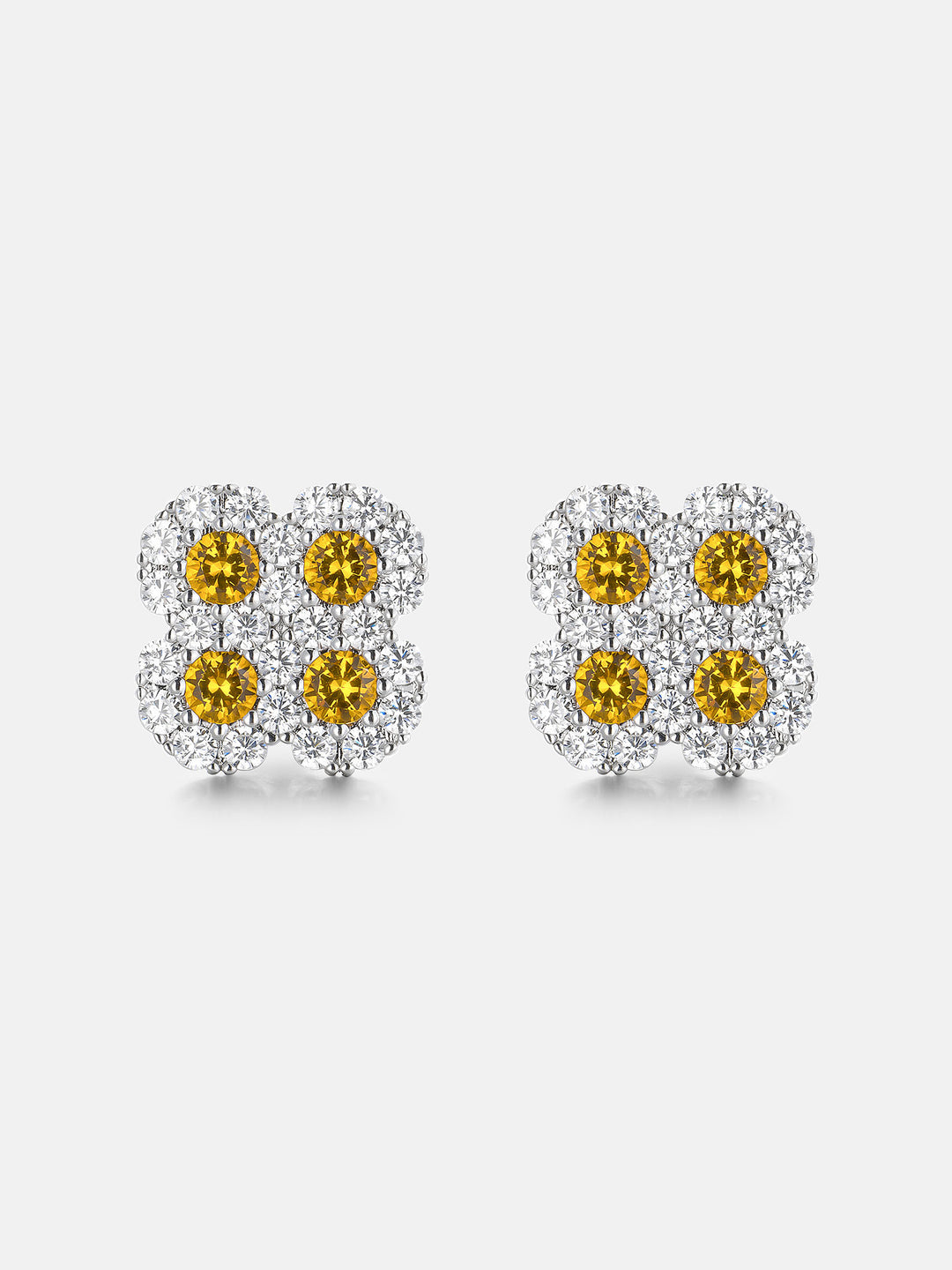 Yellow Gem Clover Moissanite Halo Stud Earrings