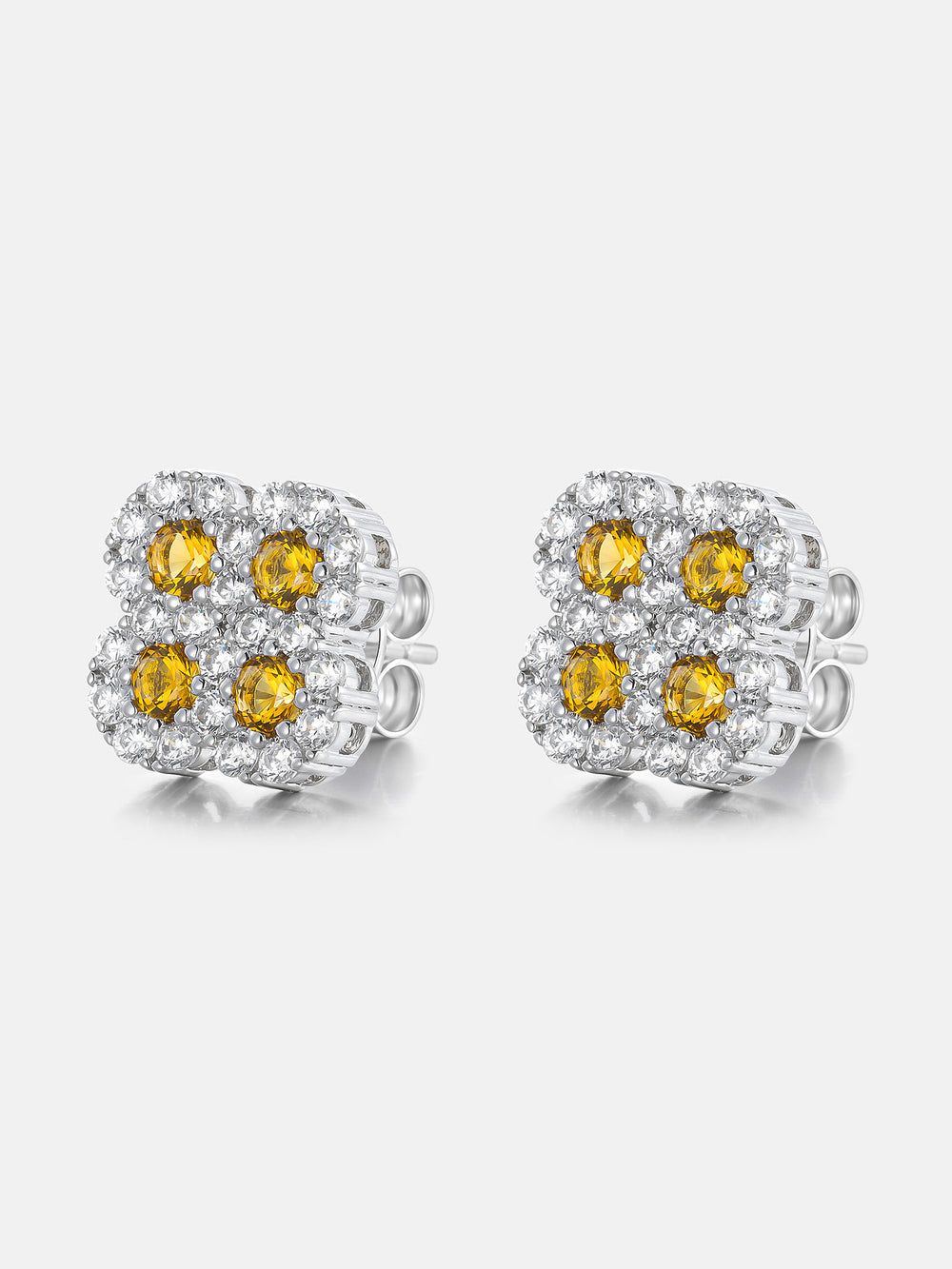 Yellow Gem Clover Moissanite Halo Stud Earrings
