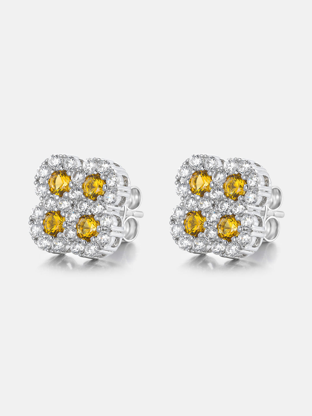 Yellow Gem Clover Moissanite Halo Stud Earrings