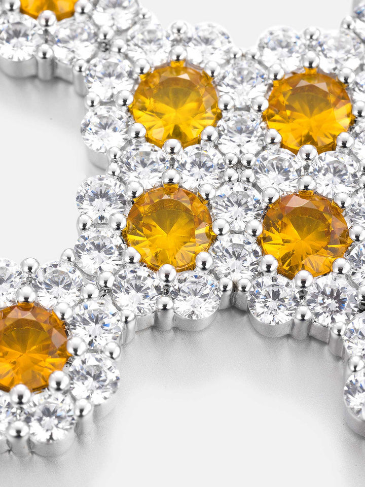 Yellow Gem Floral Cluster Moissanite Cross Pendant